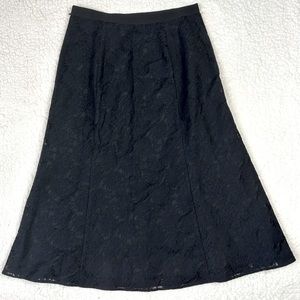 Black Lace Skirt Women's Flared Lined Side Zip Made In Japan Size 46/M